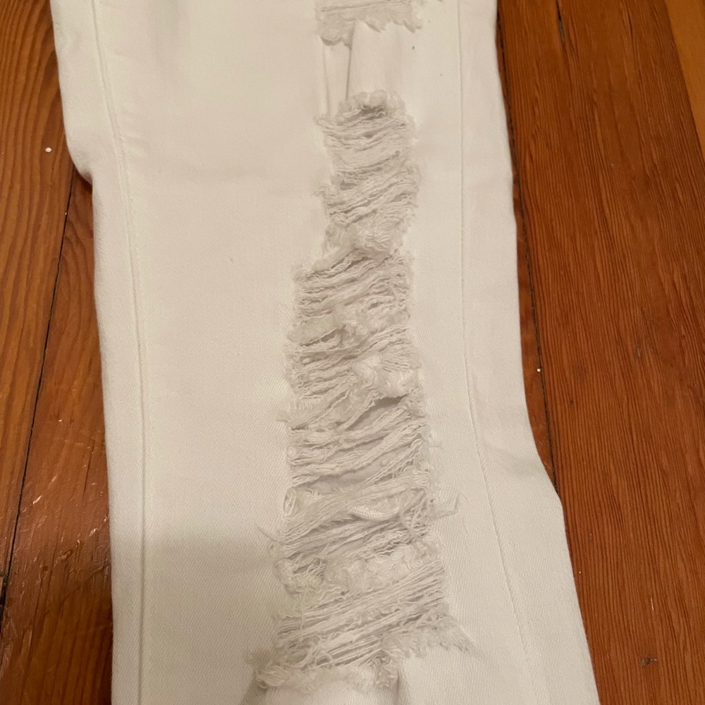 FRAME WHITE DENIM JEANS WOMEN WHITE DISTRESSED HEMMED 25 SHREDDED HOLES - Picture 9 of 14